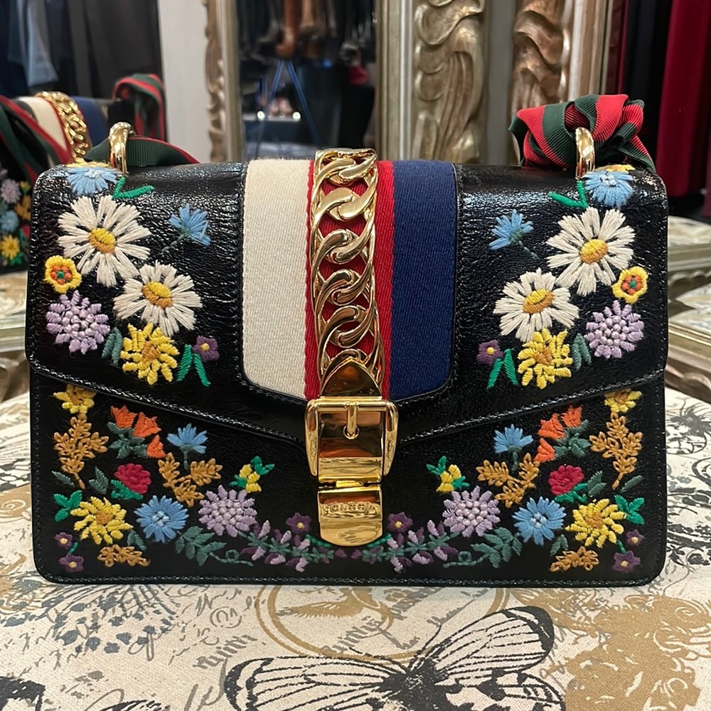 Gucci RARE Sylvie Embroidered Handbag